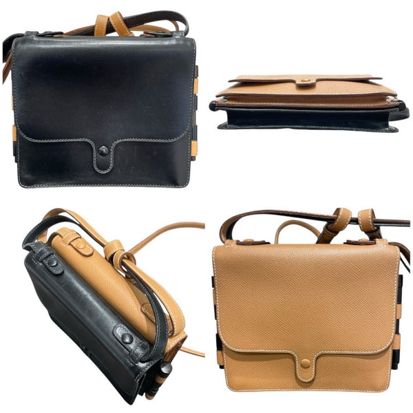 エルメス HERMES ヴィンテージ　ツインポシェット ナチュラル/ブラック クシュベル ボックスカーフ ユニセックス ショルダーバッグ