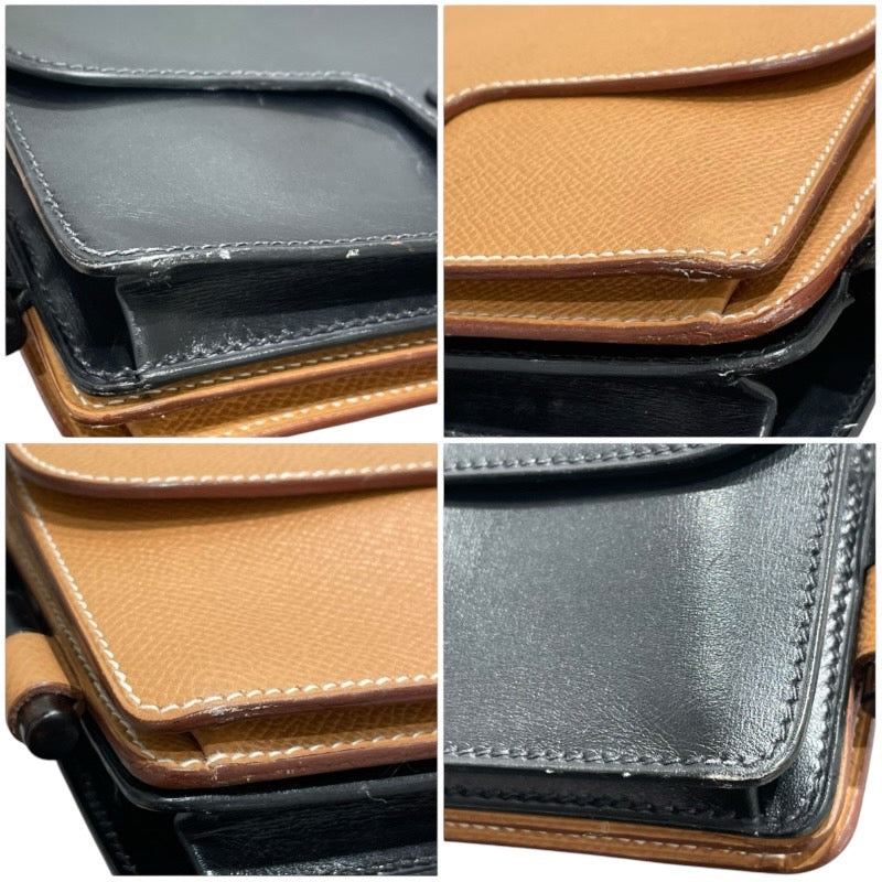 エルメス HERMES ヴィンテージ　ツインポシェット ナチュラル/ブラック クシュベル ボックスカーフ ユニセックス ショルダーバッグ