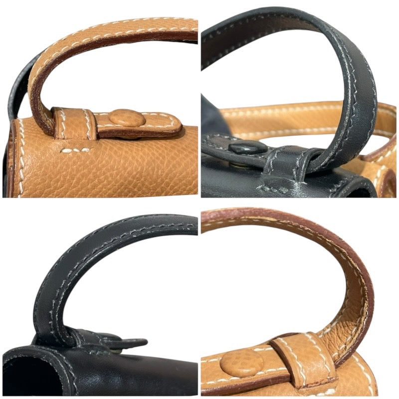 エルメス HERMES ヴィンテージ　ツインポシェット ナチュラル/ブラック クシュベル ボックスカーフ ユニセックス ショルダーバッグ