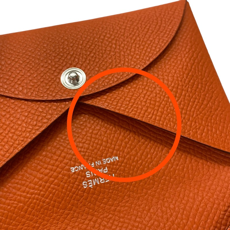 エルメス HERMES カルヴィ Ｒ刻印 オレンジ ヴォーエプソン レディース カードケース