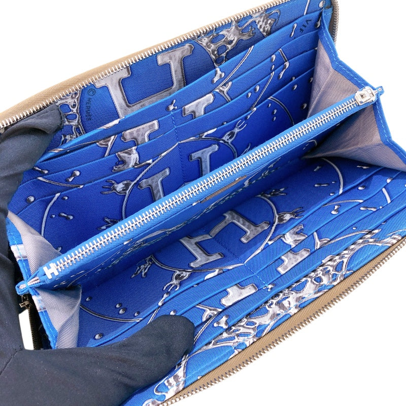 エルメス HERMES アザップロング シルクイン □R刻 エトゥープ シルバー金具 エプソン レディース 長財布