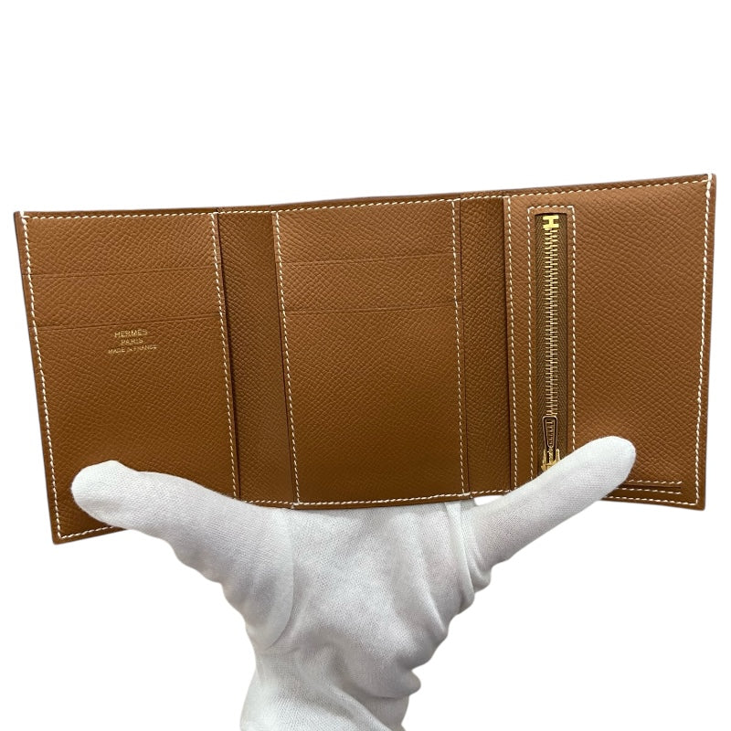 エルメス HERMES べアンコンビネ B刻 ゴールド ゴールド金具 ヴォーエプソン ユニセックス 二つ折り財布