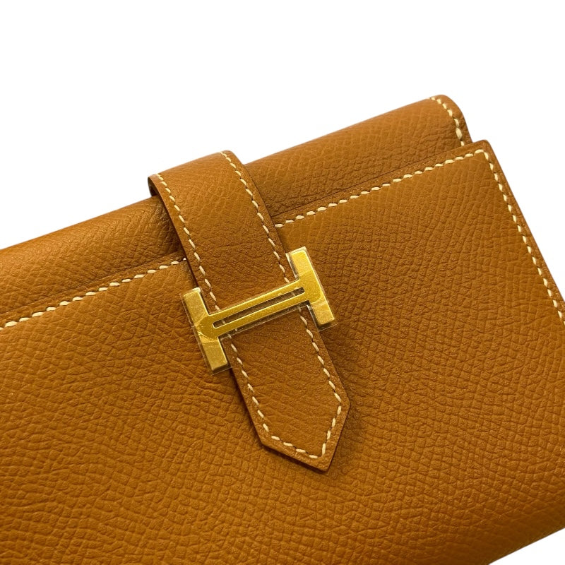 エルメス HERMES べアンコンビネ B刻 ゴールド ゴールド金具 ヴォーエプソン ユニセックス 二つ折り財布