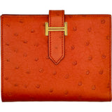 エルメス HERMES べアンコンパクト C刻印 タンジェリン/ゴールド金具 オーストリッチ レディース 二つ折り財布