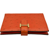 エルメス HERMES べアンコンパクト C刻印 タンジェリン/ゴールド金具 オーストリッチ レディース 二つ折り財布