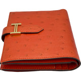 エルメス HERMES べアンコンパクト C刻印 タンジェリン/ゴールド金具 オーストリッチ レディース 二つ折り財布