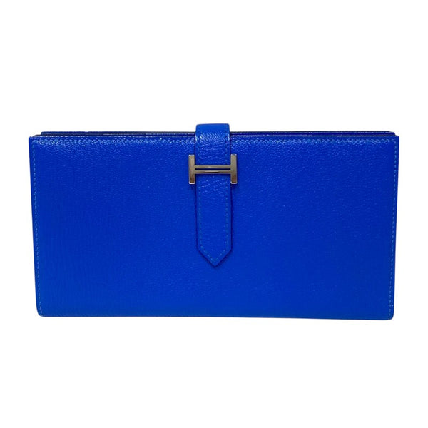エルメス HERMES ベアンスフレ D刻 ブルーゼリージュ ゴールド金具 シェーブル レディース 長財布