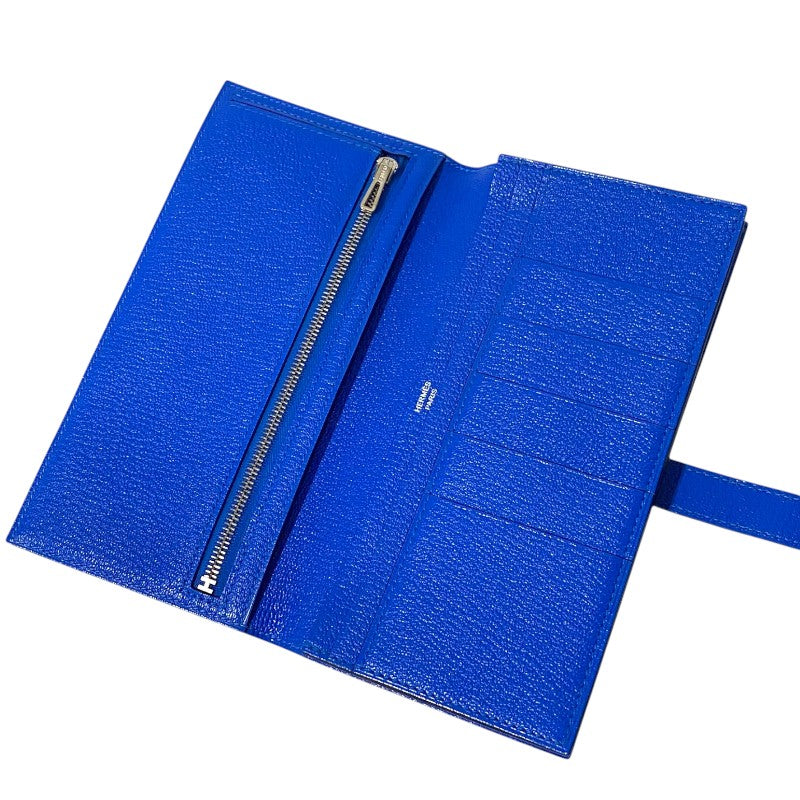 エルメス HERMES ベアンスフレ D刻 ブルーゼリージュ ゴールド金具 シェーブル レディース 長財布