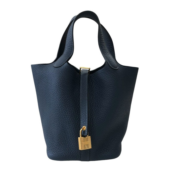 エルメス HERMES ピコタンロックPM W刻 ブルードプリュス ゴールド金具 トリヨン レディース ハンドバッグ