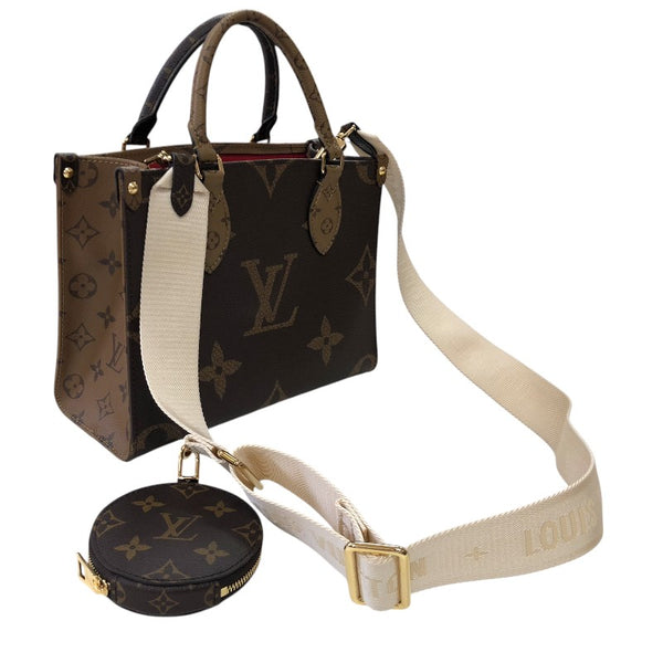 ルイ・ヴィトン LOUIS VUITTON オンザゴーPM M46373 ブラウン モノグラム ジャイアント・リバース レディース ハンドバッグ