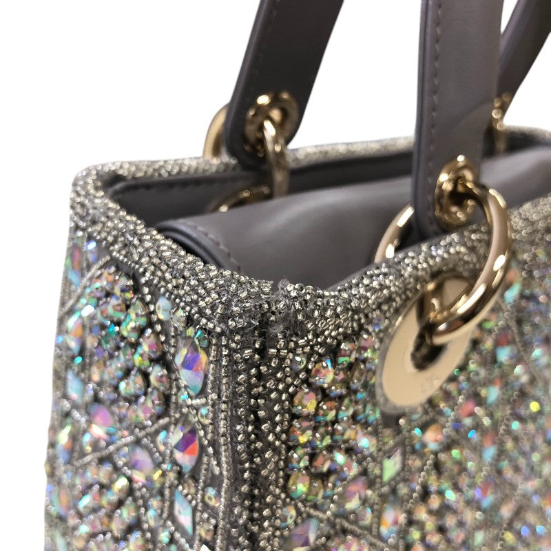 クリスチャン・ディオール Christian Dior レディディオール スモール M0565 グレー ラムスキン・ストラス・ビーズ レディース ハンドバッグ
