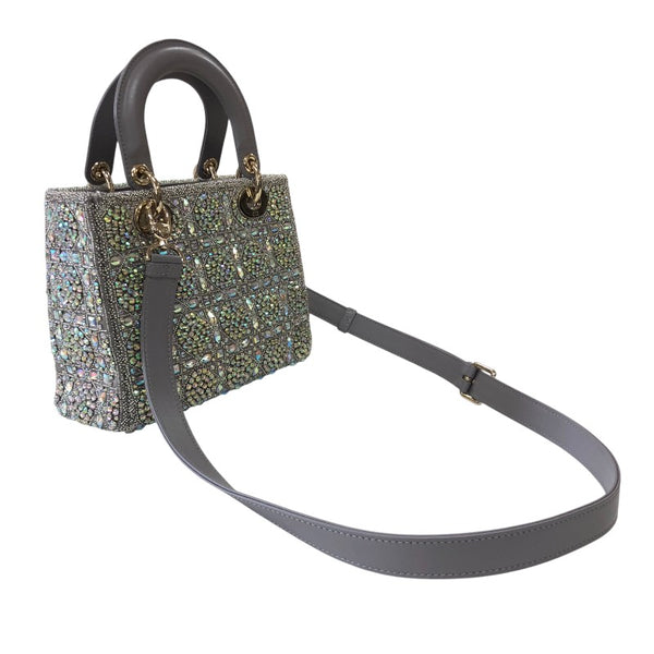 クリスチャン・ディオール Christian Dior レディディオール スモール M0565 グレー ラムスキン・ストラス・ビーズ レディース ハンドバッグ