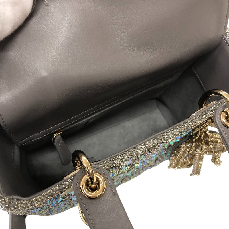 クリスチャン・ディオール Christian Dior レディディオール スモール M0565 グレー ラムスキン・ストラス・ビーズ レディース ハンドバッグ