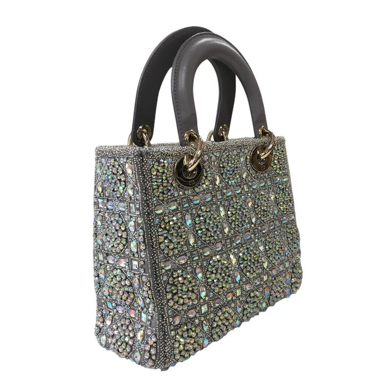 クリスチャン・ディオール Christian Dior レディディオール スモール M0565 グレー ラムスキン・ストラス・ビーズ レディース ハンドバッグ