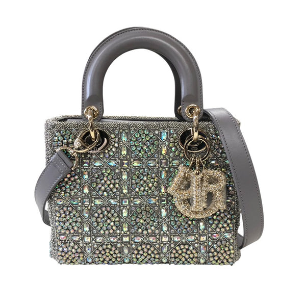 クリスチャン・ディオール Christian Dior レディディオール スモール M0565 グレー ラムスキン・ストラス・ビーズ レディース ハンドバッグ