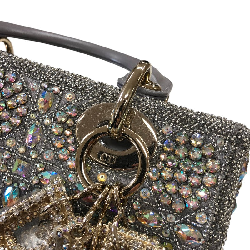 クリスチャン・ディオール Christian Dior レディディオール スモール M0565 グレー ラムスキン・ストラス・ビーズ レディース ハンドバッグ