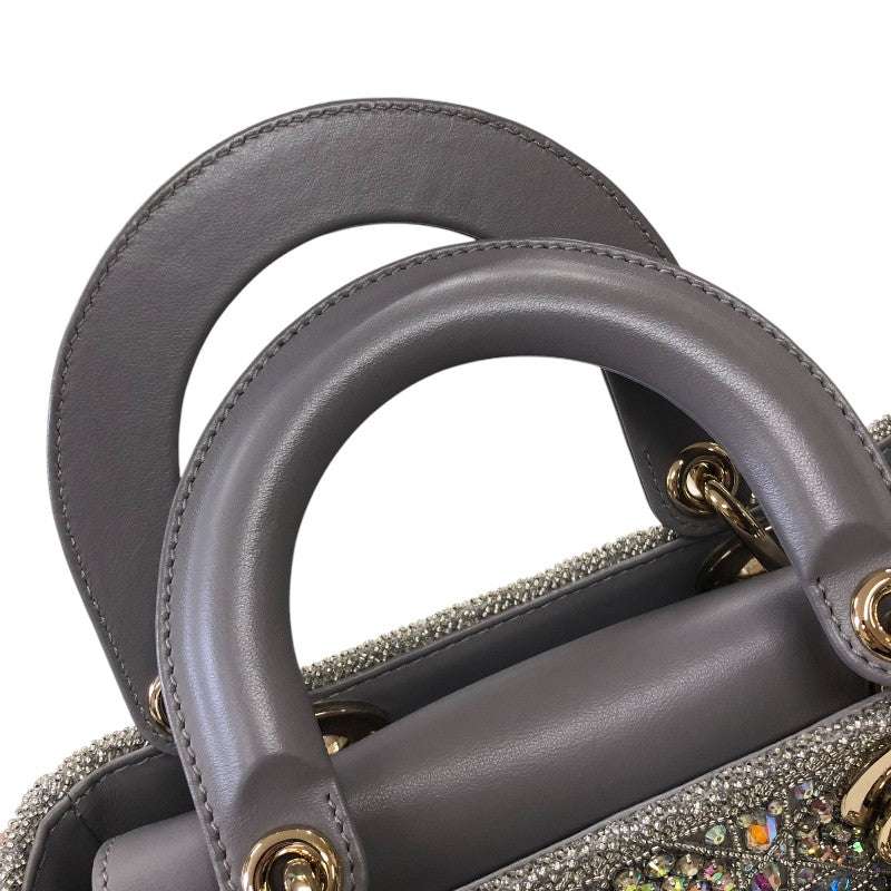クリスチャン・ディオール Christian Dior レディディオール スモール M0565 グレー ラムスキン・ストラス・ビーズ レディース ハンドバッグ
