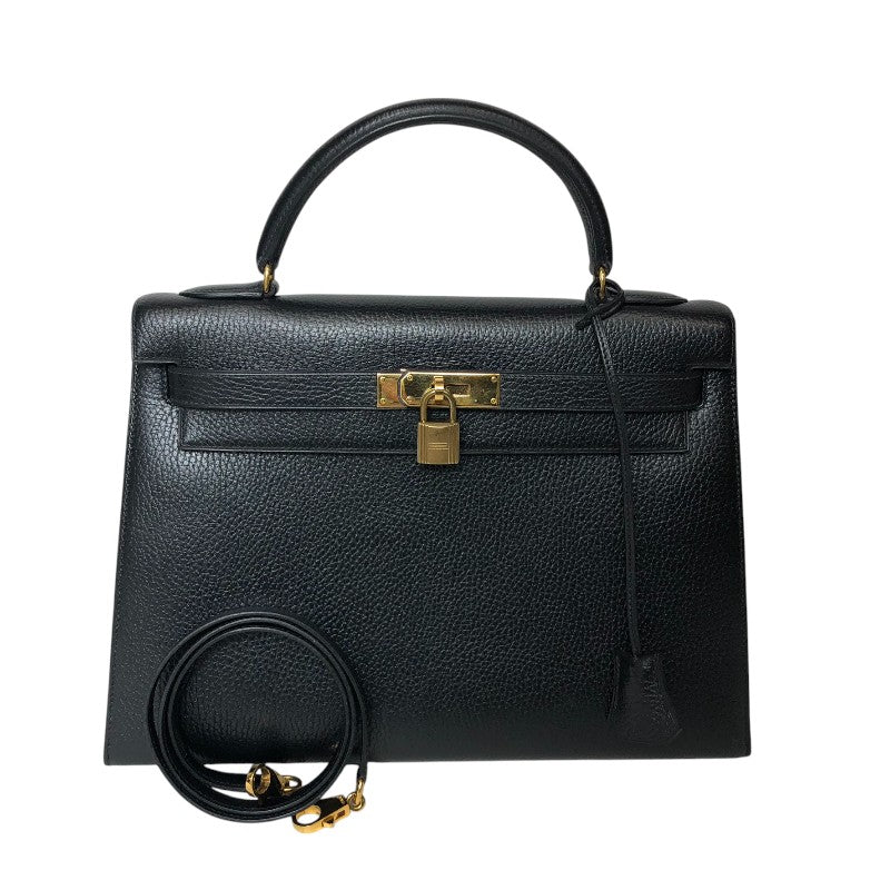 エルメス HERMES ケリー32 外縫い 〇U刻印 ブラック ゴールド金具 アルデンヌ レディース ハンドバッグ