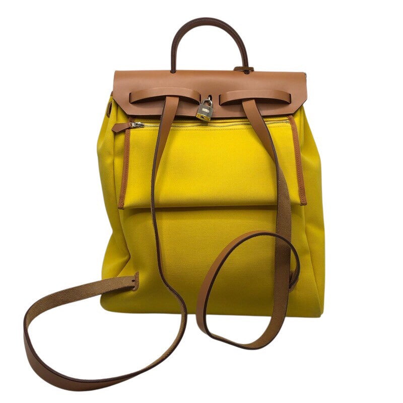 エルメス HERMES エールバッグジップアドPM D刻 イエロー・ブラウン トワル・ハンター ユニセックス リュック・デイパック