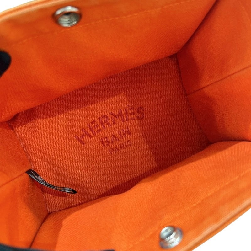 エルメス HERMES ミニカバス オレンジ　シルバー金具 トワルシェブロン コットン ユニセックス ポーチ