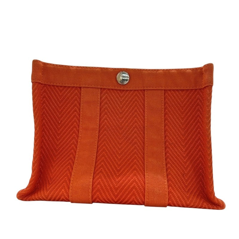 エルメス HERMES ミニカバス オレンジ　シルバー金具 トワルシェブロン コットン ユニセックス ポーチ