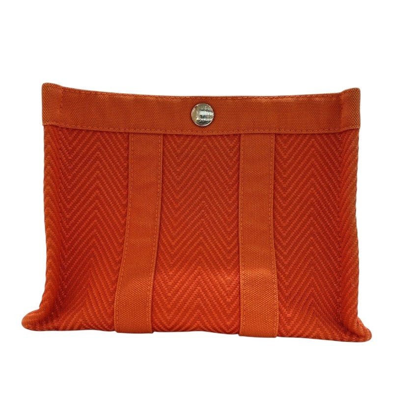 エルメス HERMES ミニカバス オレンジ　シルバー金具 トワルシェブロン コットン ユニセックス ポーチ
