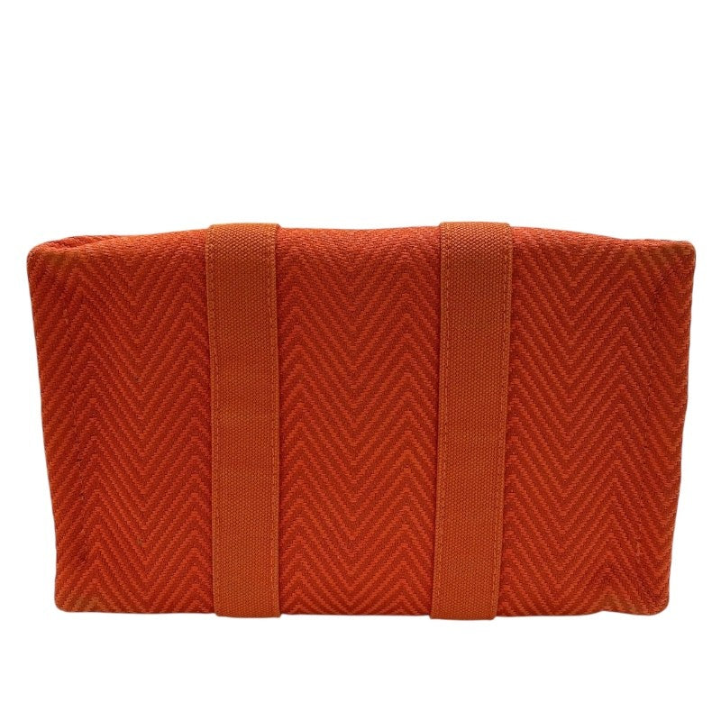 エルメス HERMES ミニカバス オレンジ　シルバー金具 トワルシェブロン コットン ユニセックス ポーチ