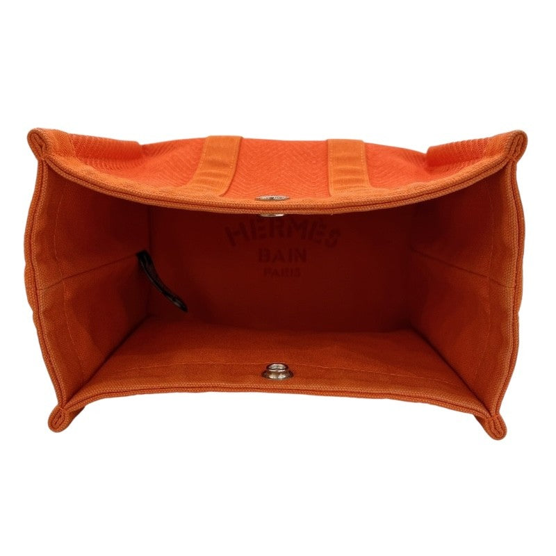 エルメス HERMES ミニカバス オレンジ　シルバー金具 トワルシェブロン コットン ユニセックス ポーチ