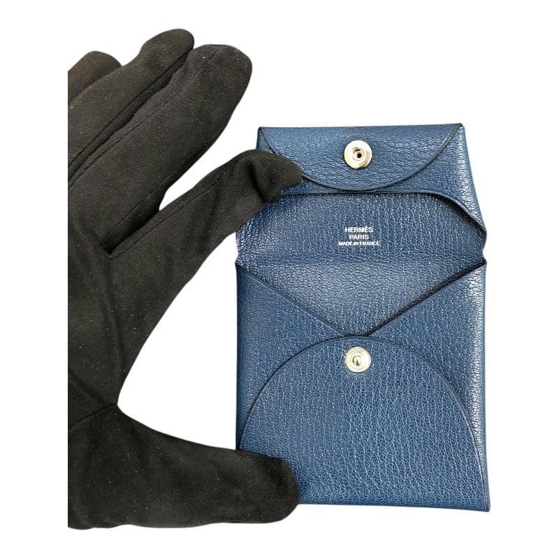 エルメス HERMES バスティア  Y刻 ブルードガリス/SV金具 シェーブル レディース コインケース