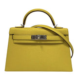 エルメス HERMES ミニケリー2 ヴェルソ Z刻 ジョーヌシトロン×オレンジ シルバー金具 シェーブル レディース ハンドバッグ