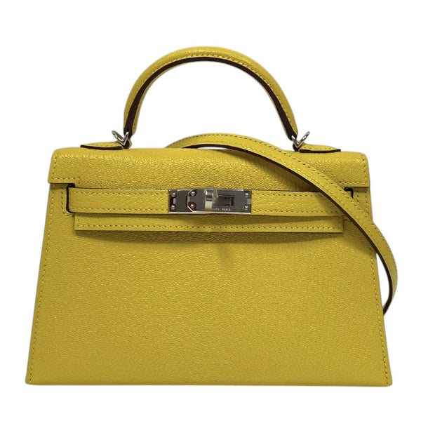 エルメス HERMES ミニケリー2 ヴェルソ Z刻 ジョーヌシトロン×オレンジ シルバー金具 シェーブル レディース ハンドバッグ