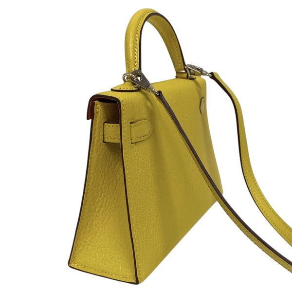 エルメス HERMES ミニケリー2 ヴェルソ Z刻 ジョーヌシトロン×オレンジ シルバー金具 シェーブル レディース ハンドバッグ