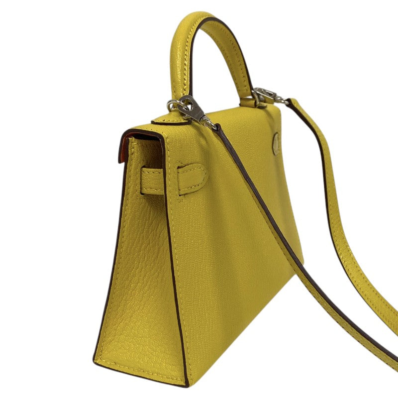 エルメス HERMES ミニケリー2 ヴェルソ Z刻 ジョーヌシトロン×オレンジ シルバー金具 シェーブル レディース ハンドバッグ