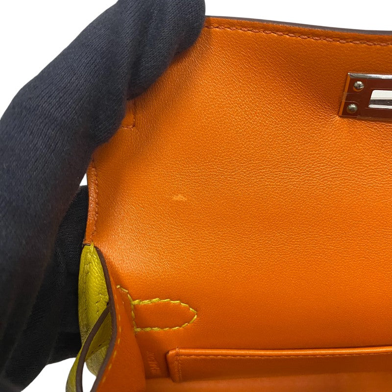 エルメス HERMES ミニケリー2 ヴェルソ Z刻 ジョーヌシトロン×オレンジ シルバー金具 シェーブル レディース ハンドバッグ