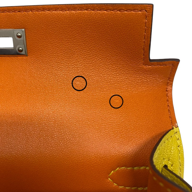 エルメス HERMES ミニケリー2 ヴェルソ Z刻 ジョーヌシトロン×オレンジ シルバー金具 シェーブル レディース ハンドバッグ
