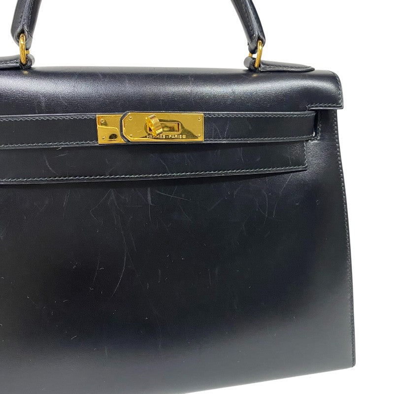 エルメス HERMES ケリー28 〇U刻 ブラック ゴールド金具 ボックスカーフ レディース ハンドバッグ