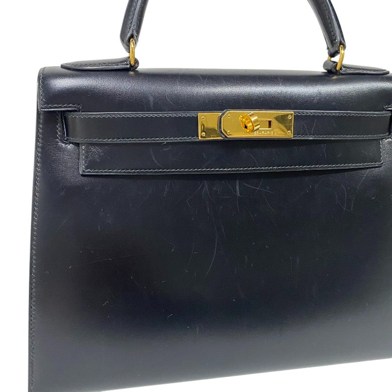 エルメス HERMES ケリー28 〇U刻 ブラック ゴールド金具 ボックスカーフ レディース ハンドバッグ