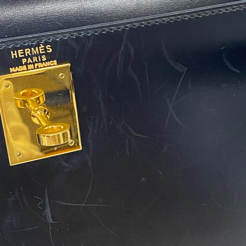 エルメス HERMES ケリー28 〇U刻 ブラック ゴールド金具 ボックスカーフ レディース ハンドバッグ