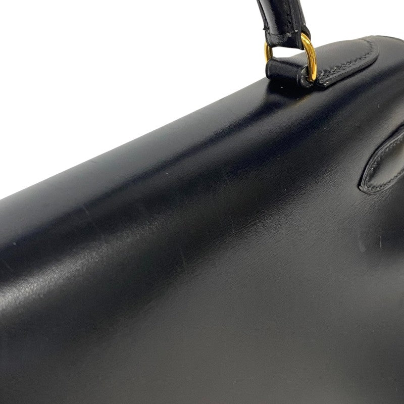 エルメス HERMES ケリー28 〇U刻 ブラック ゴールド金具 ボックスカーフ レディース ハンドバッグ