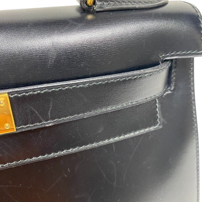 エルメス HERMES ケリー28 〇U刻 ブラック ゴールド金具 ボックスカーフ レディース ハンドバッグ