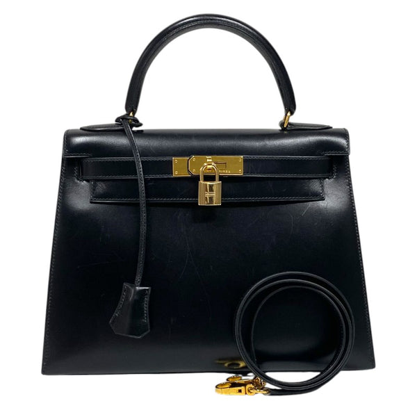 エルメス HERMES ケリー28 〇U刻 ブラック ゴールド金具 ボックスカーフ レディース ハンドバッグ