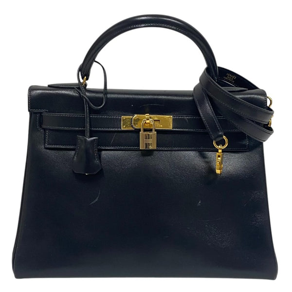 エルメス HERMES ケリー32 内縫い 〇W刻 ブラック ゴールド金具 ボックスカーフ レディース ハンドバッグ