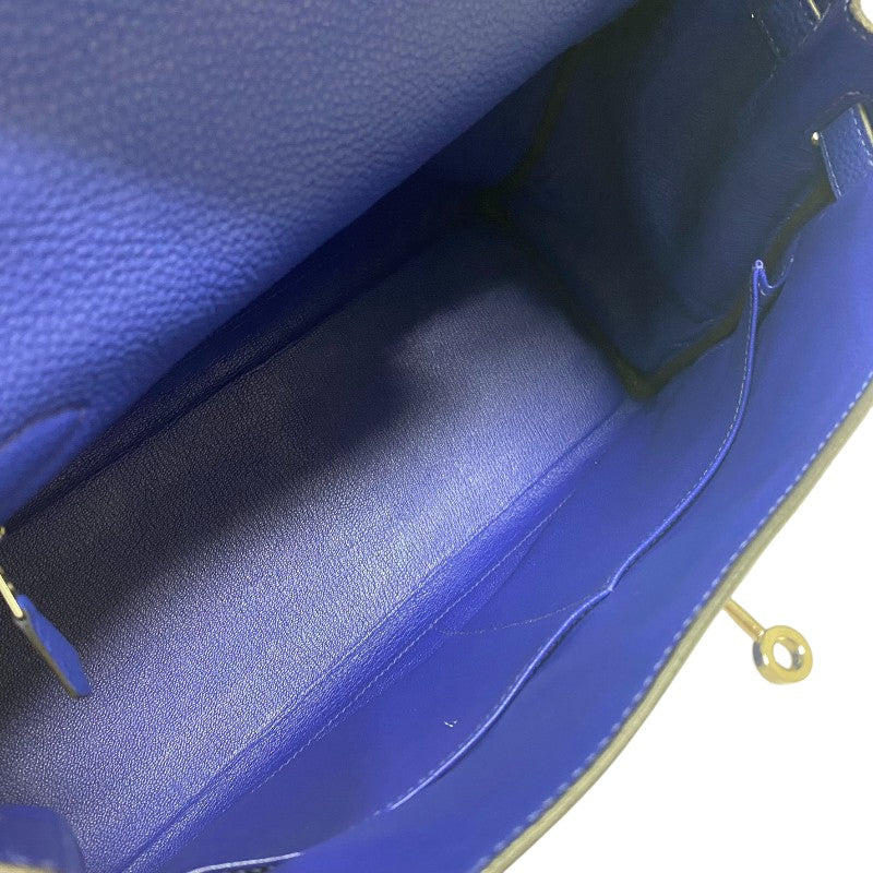 エルメス HERMES ケリー32 内縫い □Q刻 ブルーエレクトリック シルバー金具 トリヨン レディース ハンドバッグ