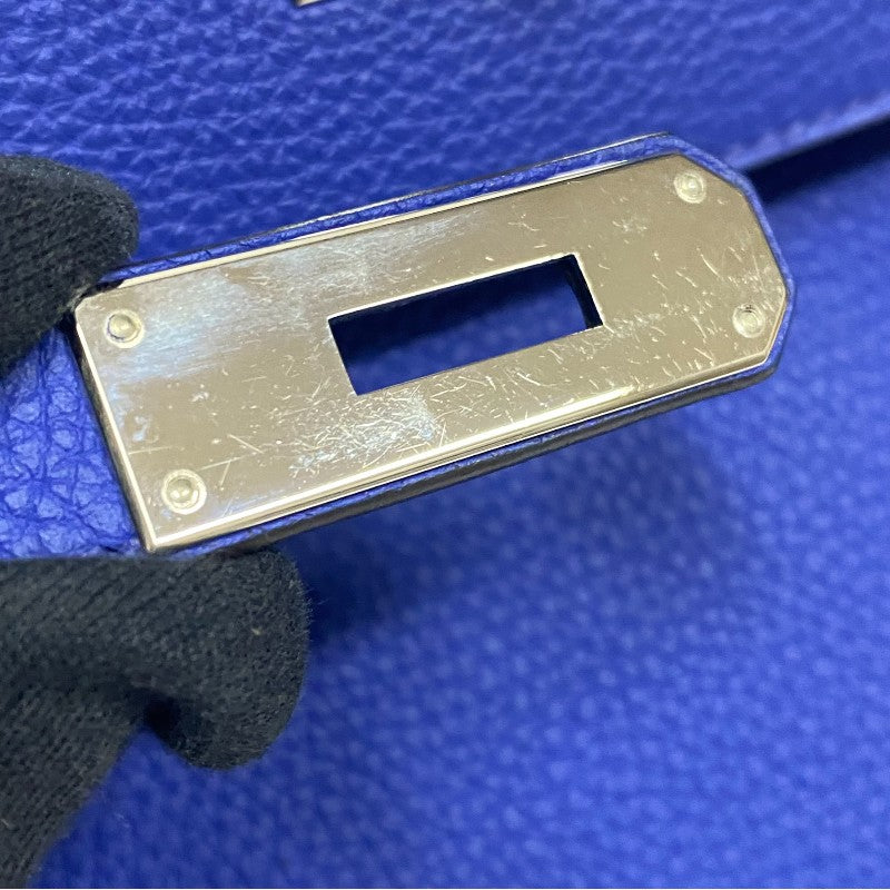 エルメス HERMES ケリー32 内縫い □Q刻 ブルーエレクトリック シルバー金具 トリヨン レディース ハンドバッグ