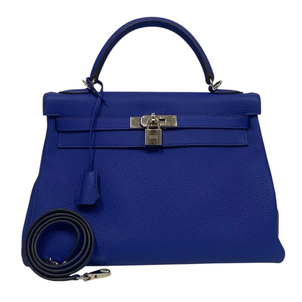 エルメス HERMES ケリー32 内縫い □Q刻 ブルーエレクトリック シルバー金具 トリヨン レディース ハンドバッグ
