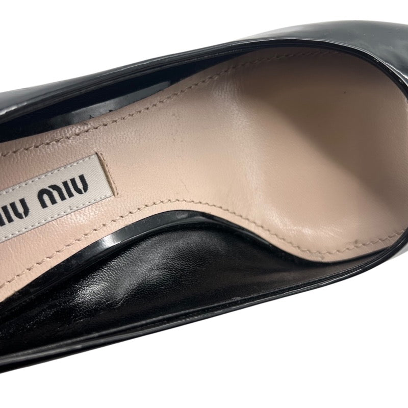ミュウミュウ miu miu ビジュヒールパンプス ブラック エナメル