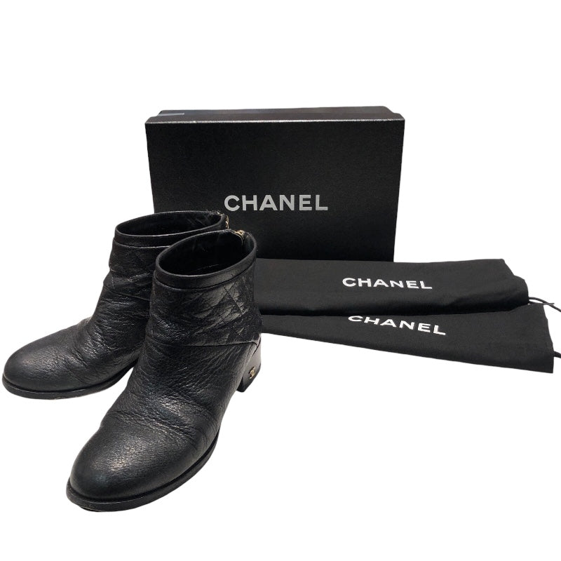 シャネル CHANEL レザーキルティングショートブーツ G28619 ブラック レザー レザー レディース ブーツ