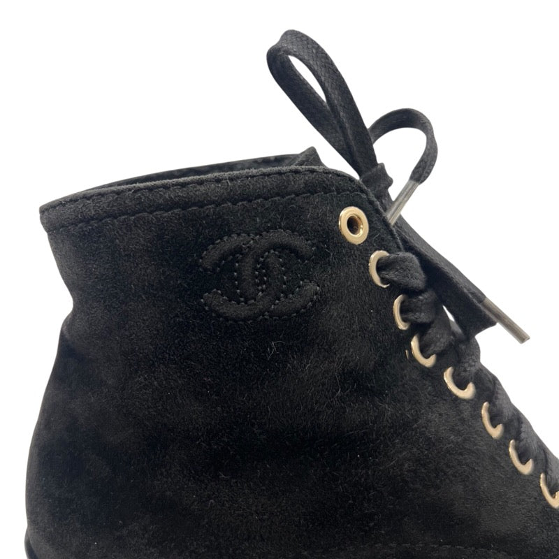 シャネル CHANEL レースアップ ショートブーツ G33855 ブラック スウェード レディース ブーツ