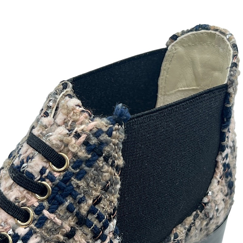 シャネル CHANEL ミックスツイードショートブーツ G34243 ブラック×マルチカラー ツイード レディース ブーツ