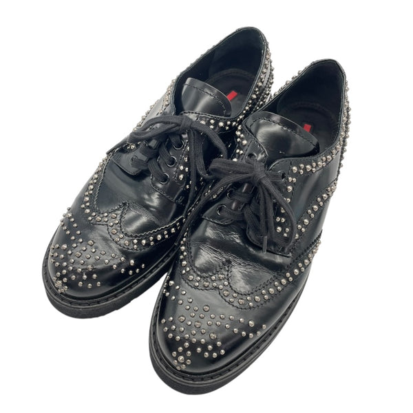 プラダ PRADA スタッズ装飾ウィングチップレザーシューズ ブラック レザー レディース その他靴
